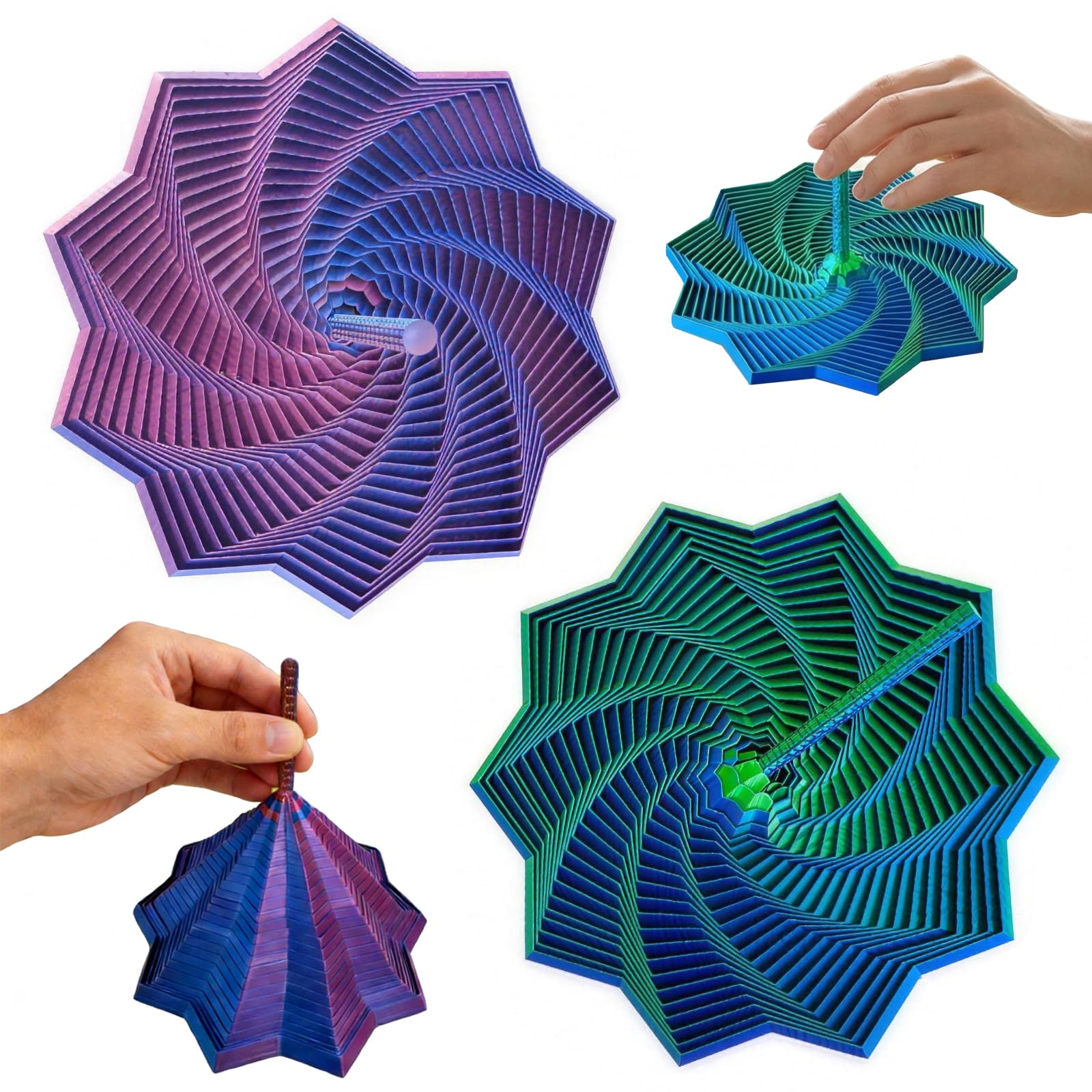 2 Pcs Expanded Sensory Fidget Star, 3D Printed Fractal Sensory Fidget Star with Handle, Hexagonal Rotating Spiral Design for Stress Relief Gadgets