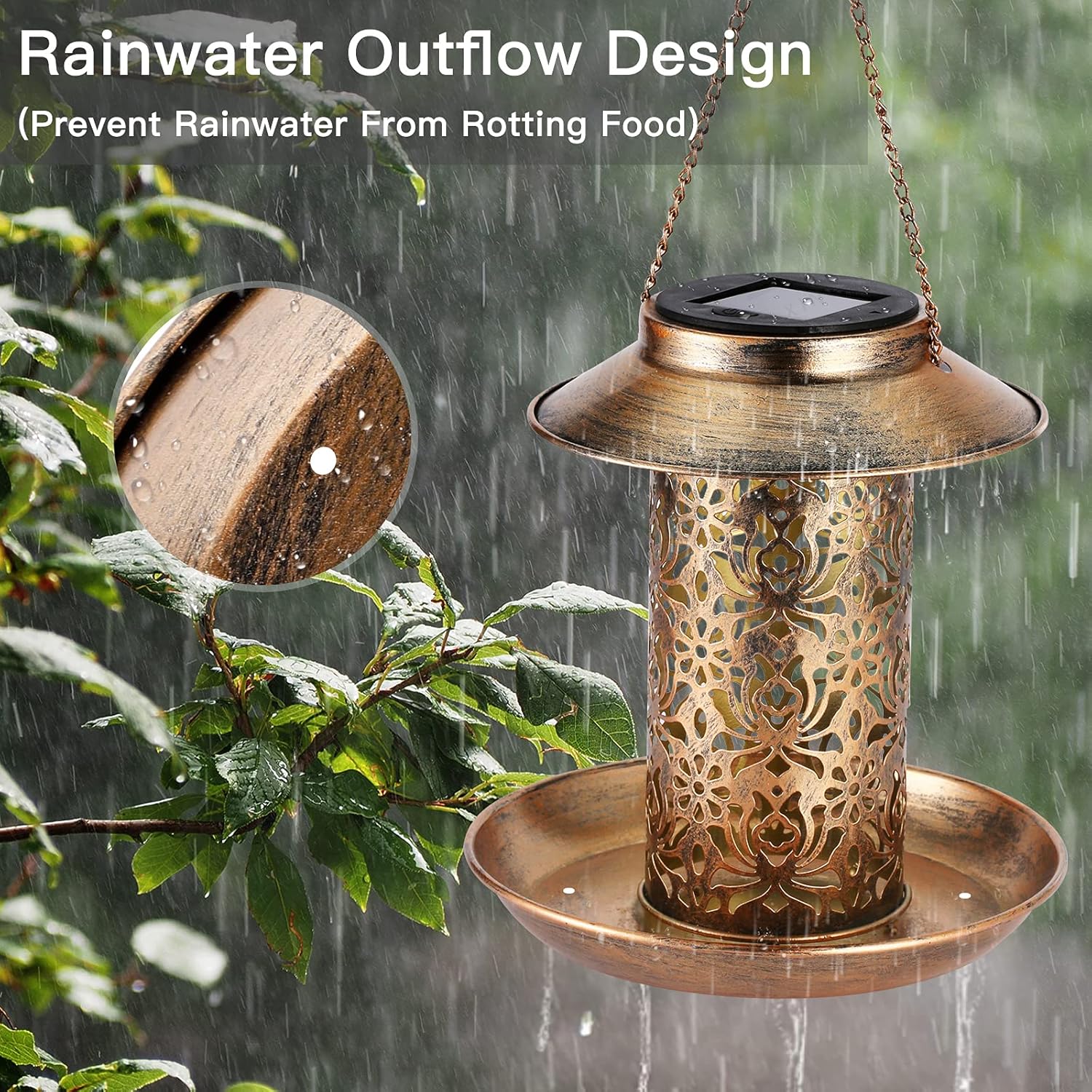 SWEETFULL Solar Wild Bird Feeders, Hanging Bird Feeder for Outside Solar Bird Houses with Hook as Gift Ideas for Bird Lovers(13In Metal Pattern) : Garden & Outdoor