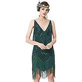 BABEYOND Women's 1920s Flapper Dress V Neck Slip Dress Roaring 20s Great Gatsby Dress for Party