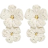 hoyuwak Raffia Flower Earrings Boho Handmade Straw Wrapped Flower Drop Dangle Earrings for Women Summer Beach Jewelry