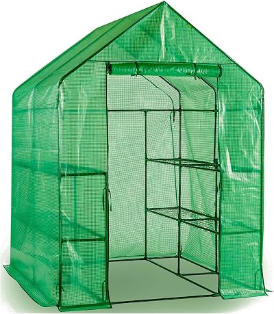 Panana Greenhouse Walk-in 56x56x77 inch 3 Tier Shelves PE Cover Zipper Door