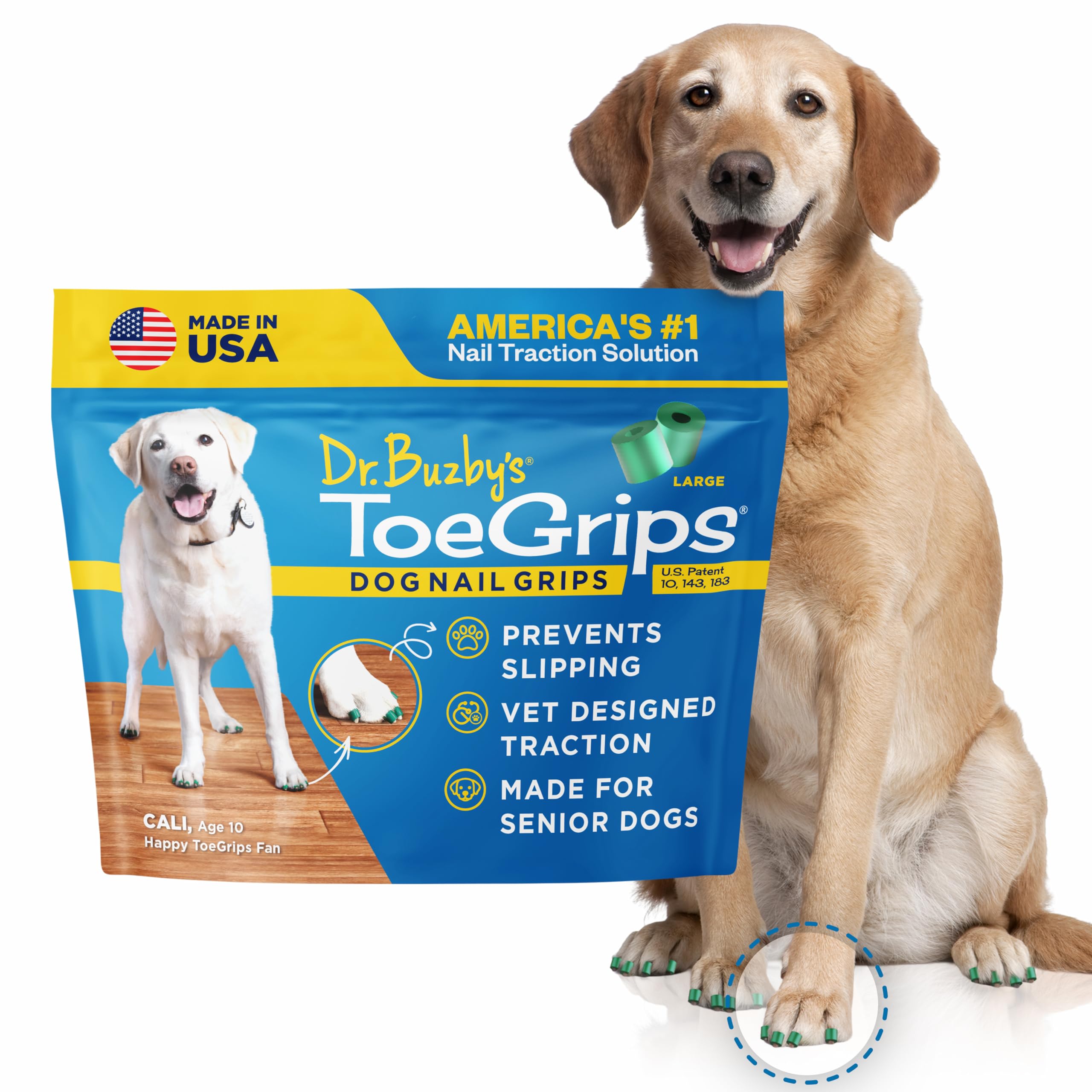 Dr Buzby's Large ToeGrips for Dogs - Instant Traction on Wood/Hardwood Floors - Anti-Slip Relief for Senior Dogs - Stop Sliding Instantly - Rubber Nails - 1 Pack (20 Grips)