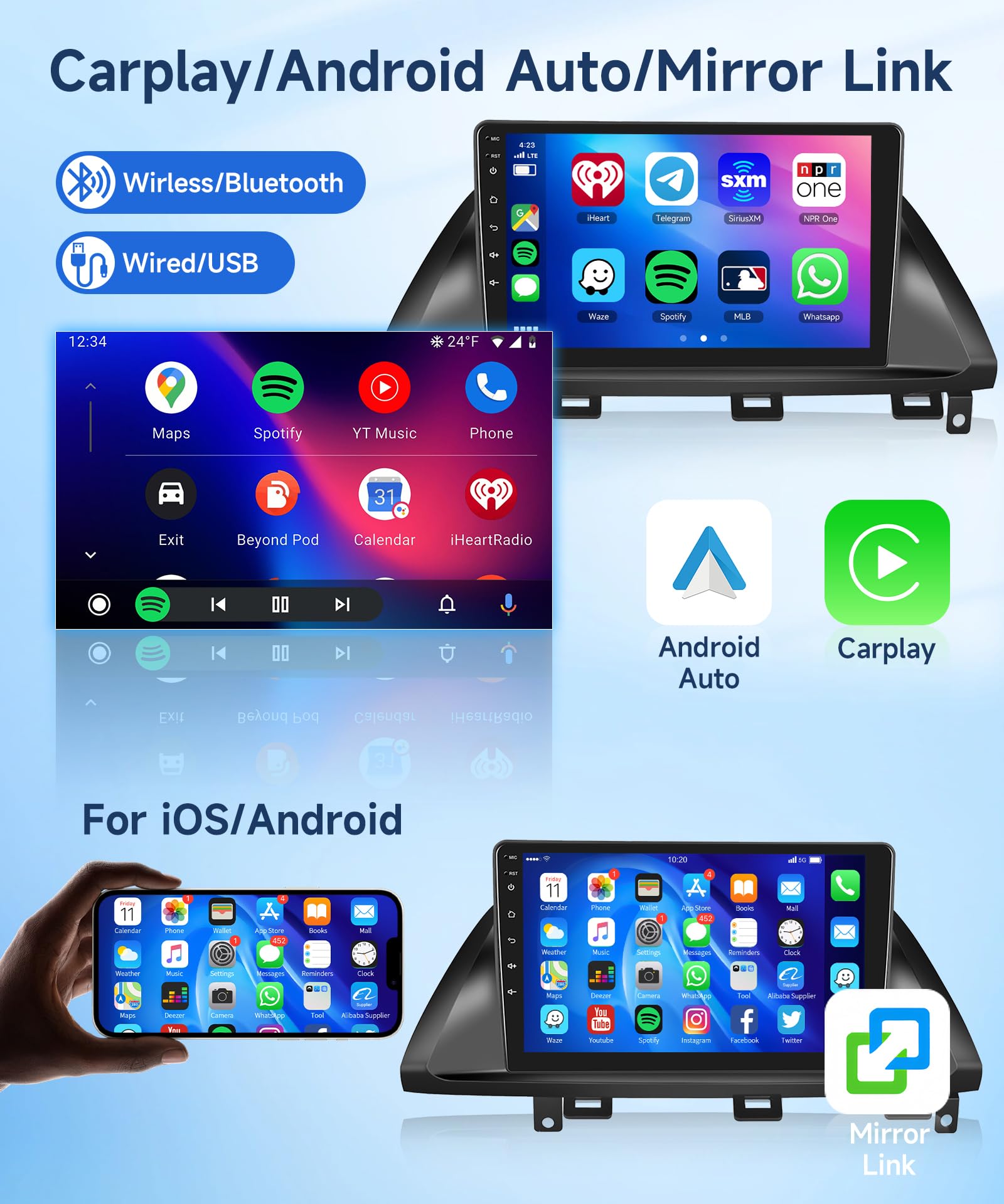 4Core 2G+64G Android Car Radio for Honda Odyssey 2005-2010, Rimoody Car Stereo Wireless Carplay Android auto 10.1 Inch Touch Screen GPS WiFi EQ Mirror Link Bluetooth FM Backup Camera