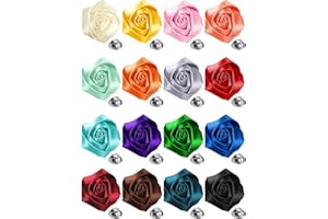 YUXUNG 16 Pcs Men's Lapel Pins Handmade Satin Flower Boutonniere Pin Rose Flower Brooch Lapel Pin for Suits Wedding Party Groom Accessories