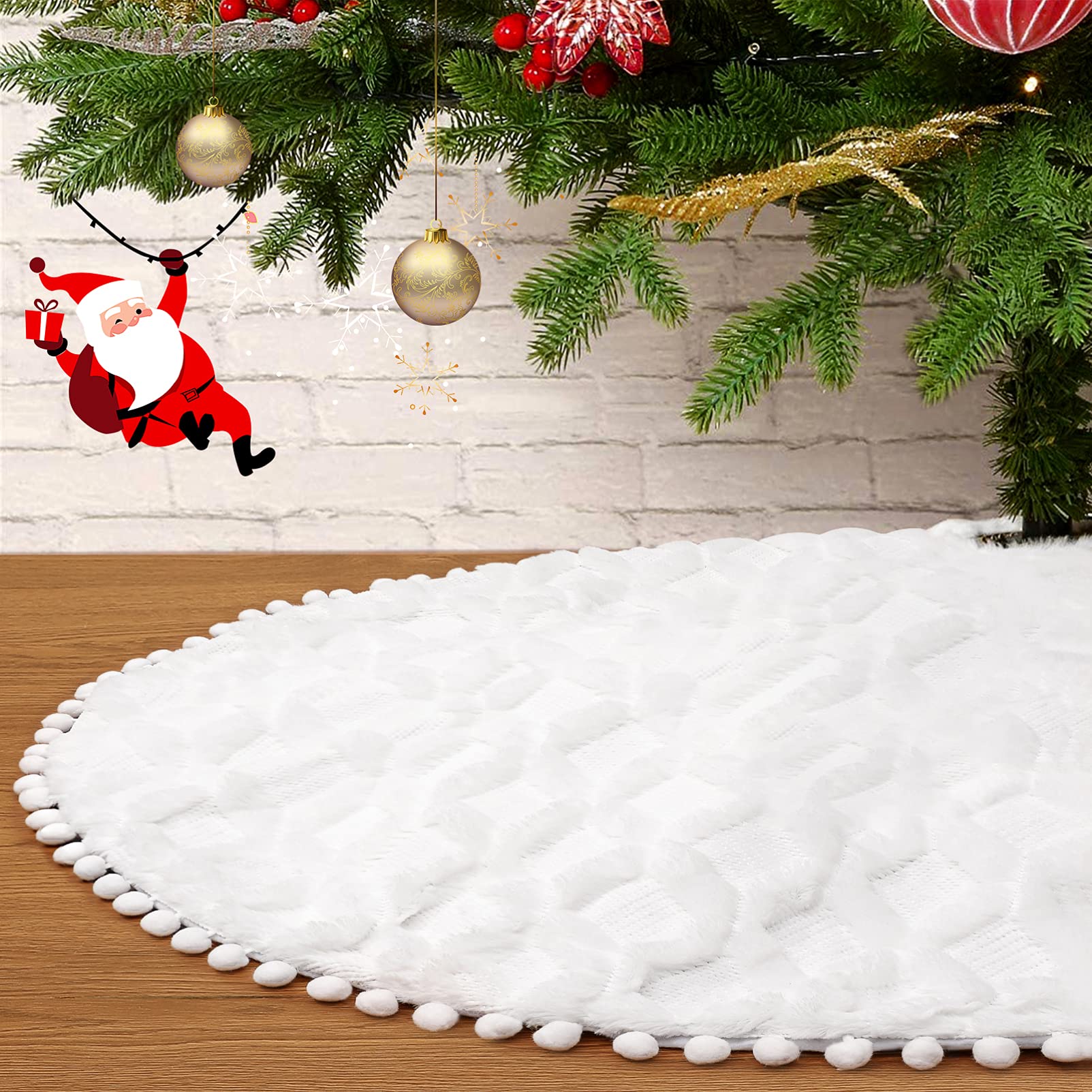 Garneck Christmas Tree Skirt, 36 Inch Luxury Faux Christmas Tree Skirt, White Decorations, Soft, Thick Plush Tree Skirt for Christmas Tree Decorations