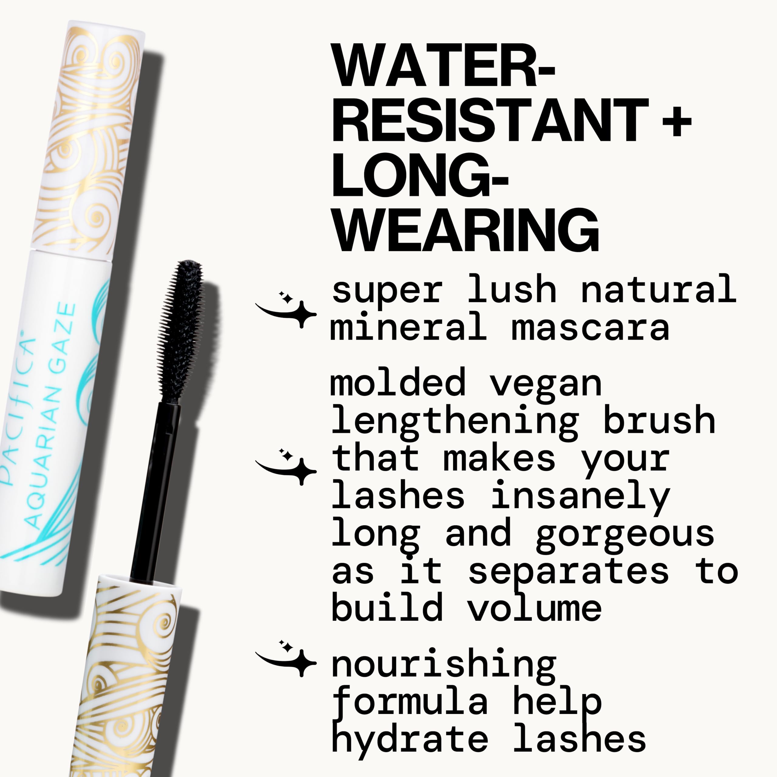 Pacifica Aquarian Gaze Mascara – Abyss (Black) Water-Resistant Long Lash Mascara, Lengthening & Smudge-Proof, Vegan & Cruelty-Free