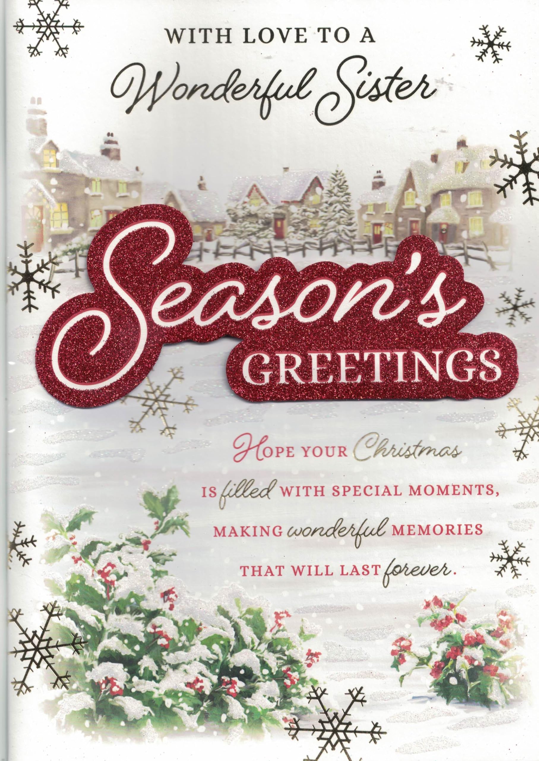 Large sister christmas card. Cute festive xmas design. 7 x 10 inches. OE.