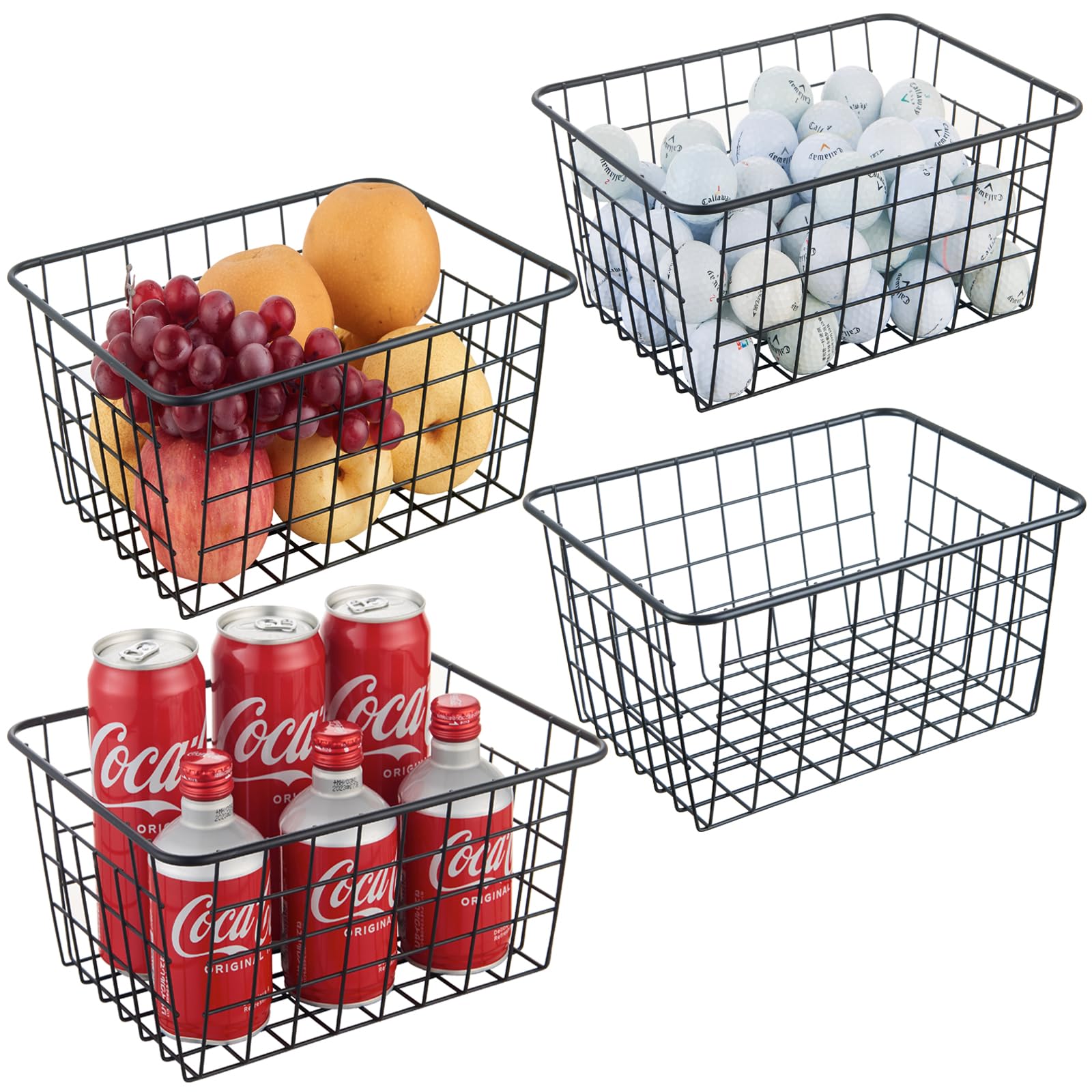 Photo 1 of JUNCHU CHERRY Wire Kitchen Storage Basket 4 Packs,Perfect Pantry Organization Accessories Basket,Laundry Baskets,Countertop Organization,Suitable for Kitchen,Bathroom,Bedroom,Tabletop,Stackable,Black