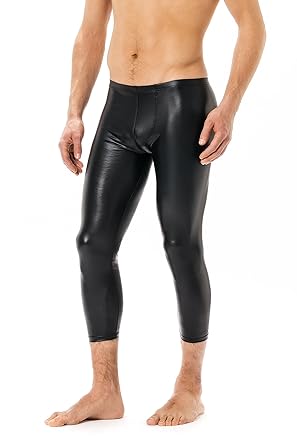 Verano Latex- ähnliche 3/4 Hose Herren - Vinyl Leggings Männner Black Wetlook