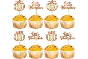 EPHLYN 24Pcs Little Pumpkin Cupcake Toppers Orange Glitter Baby Shower Cake Toppers Pumpkin Cake Decorations for Thanksgiving Halloween Baby Shower Kids Birthday Party Supplies