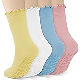 4 Pairs Grip Pilates Socks for Women Yoga Scrunch Slouch Non Slip Long Socks with Grippy Pilates Barre Workout Slipper 5-9