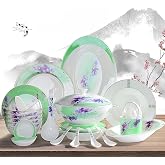 50 Pcs Fine Bone China Dinnerware Set, Porcelain &amp; Ceramic Dinnerware Sets, Bone Stoneware &amp; Ceramic Cookware Tableware Set Includes Dinner Plates|Spoons|Pasta Bowls|Soup Pot|Chopsticks