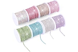 Youdaju 8 Rolls 2MM Multicolored Rhinestone Chain Crystal Rhinestone Close Chain Trim Claw Chain Diamond Rhinestone Trim Crys