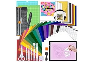 CONVEND The All-in-One Accessories and Supplies Bundle for Cricut Makers and All Explore Air - Craft Kit with Weeding Tools, HTV Vinyl, Permanent Vinyl, LED Light Pad, Paper Cutter for Crafting Projects
