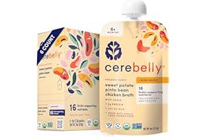 Cerebelly Organic Baby Food Pouches, Sweet Potato Pinto Bean with Chicken Bone Broth, 16 Nutrients, Protein & Healthy Fats, 4oz, 6 Pack