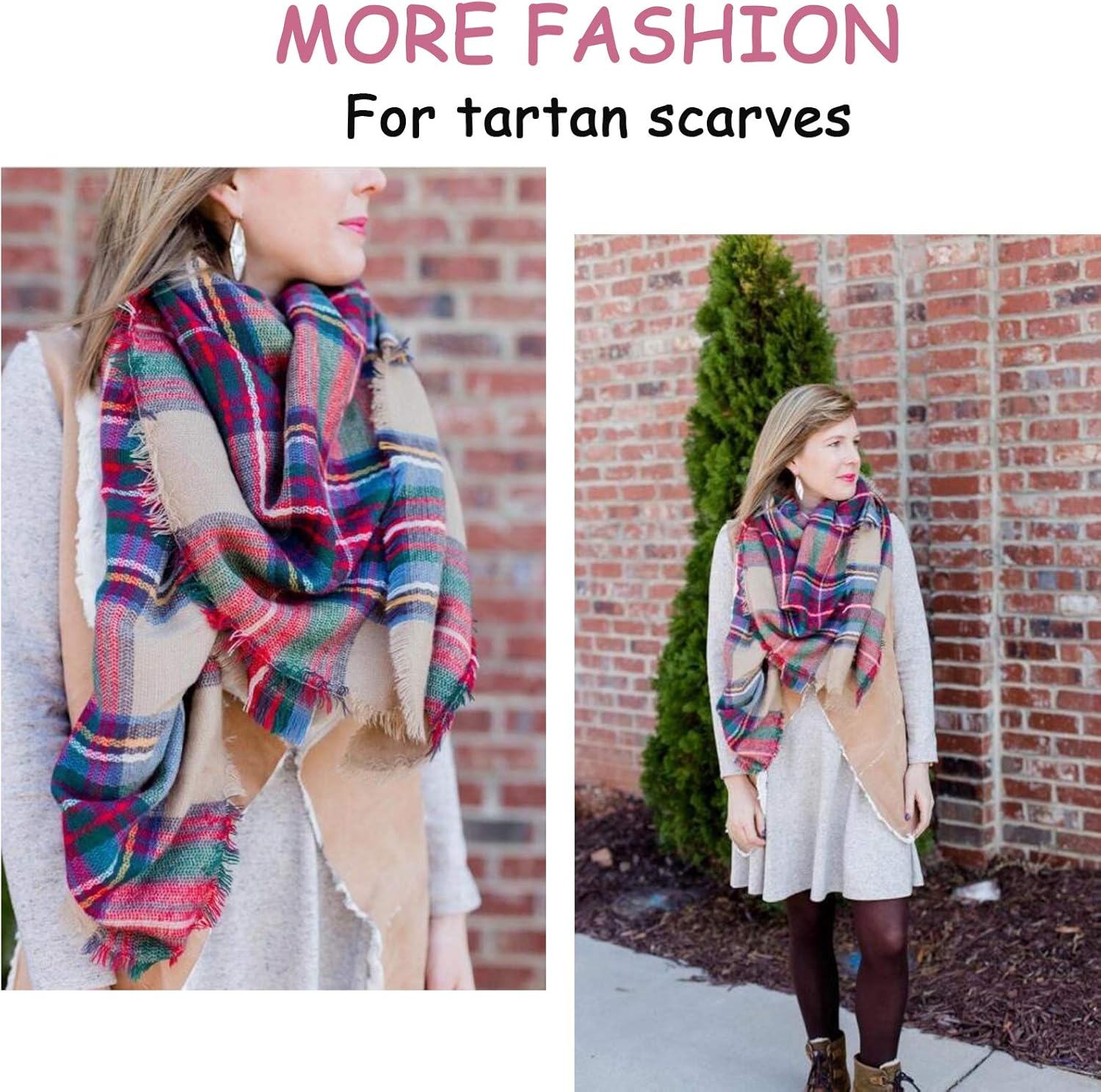 Plaid Blanket Scarf Women Big Square Long Scarves Warm Tartan Checked Shaw at  Women’s Clothing store