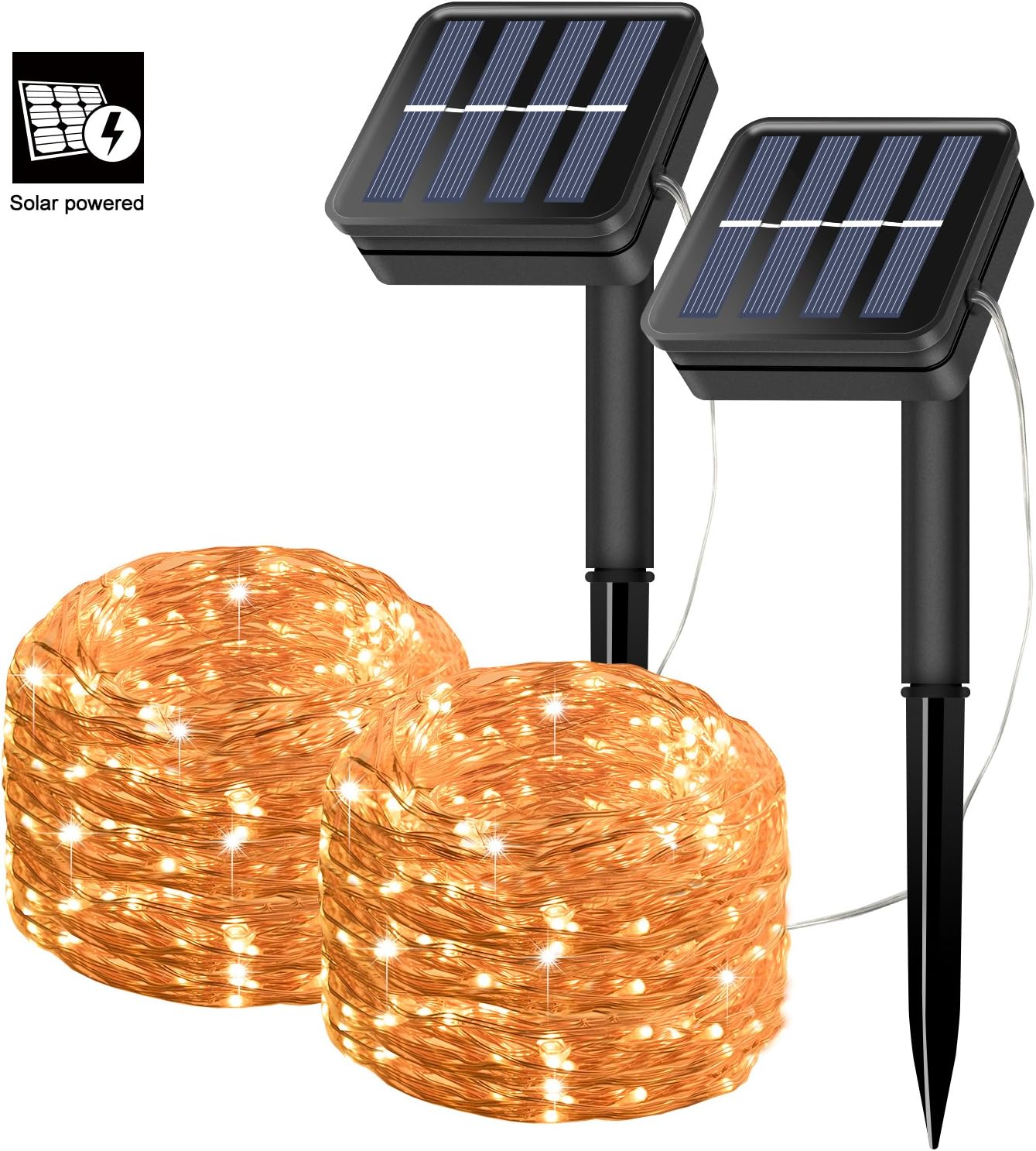 Solar String Lights, 10M 100 LED Waterproof Firefly Lights, Bendable Copper Wire Lights Great Ornament for Outdoors use in Patio,Garden, Valentine's Day, Wedding, Christmas Party decorations (Set of 2)