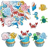 Gyufise 56Pcs Edible Ocean Animal Cupcake Toppers Sea Ocean Theme Birthday Cake Decorations Turtles Octopus Seahorse Cupcake Picks for Under the Sea Theme Baby Shower Birthday Party Decorations