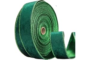 BUVANE 1.5Inch X 10 Yards Christmas Velvet Ribbon,1.5" Wide Wired Ribbon for Christmas Crafts Decoration, Wrapping (Green, 1.5"-10 Yard)