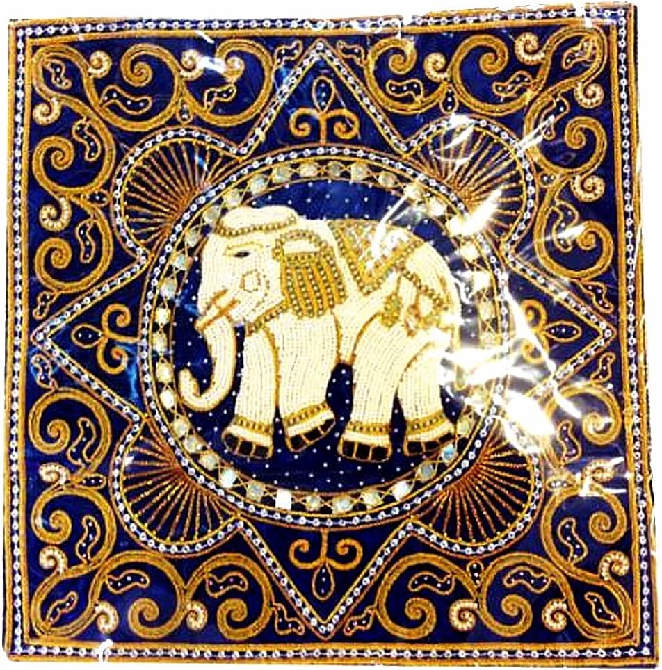 BEAUTIFUL CUTE HUGE ELEPHANT THROW SEQUINED PILLOW CUSHION COVER/PILLOW CASE HANDMADE BY THAI SILK FOR DECORATIVE SOFA, CAR AND LIVING ROOM SIZE 16 X 16 INCHES