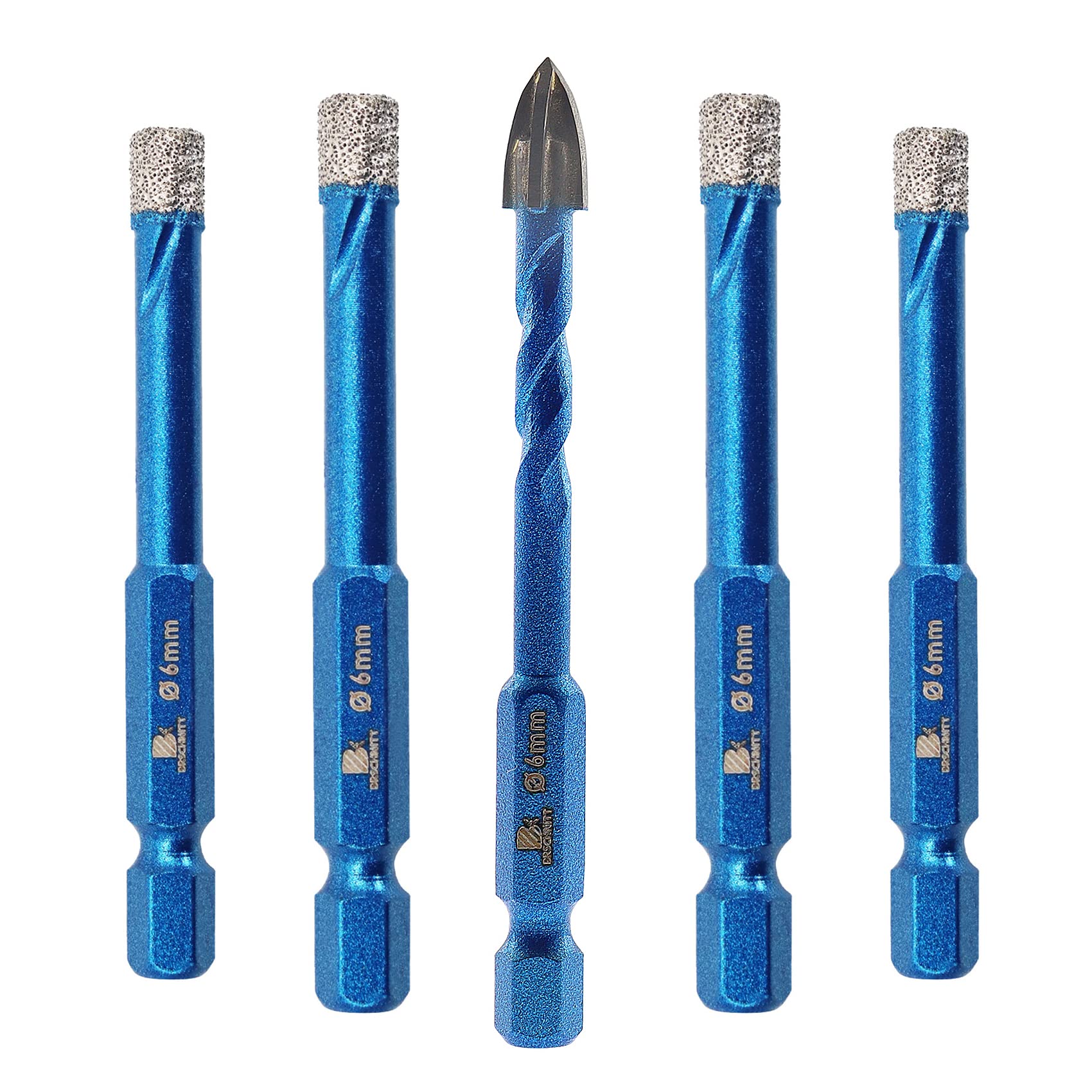 Diamond Drill Bit - BRSCHNITT 5pcs 6mm Masonry Drill Bits Set for Porcelain Tile Ceramic Stone Granite Marble,Hex Shank Diamond Hole Saw Drill Bit