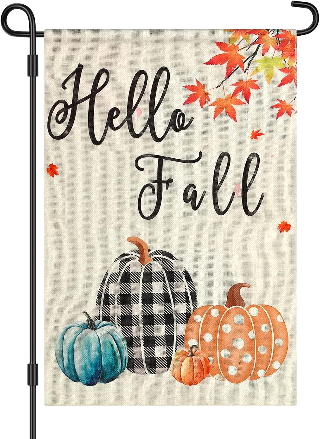 Flags - Fall Garden Flag, Outdoor Fall Decor Hello Fall Yard Flag Pumpkin Maple Leaf Harvest Fall Flag Thanksgiving Double Sided Yard Seasonal Holiday Outdoor Fall Decor 12×18 Inch