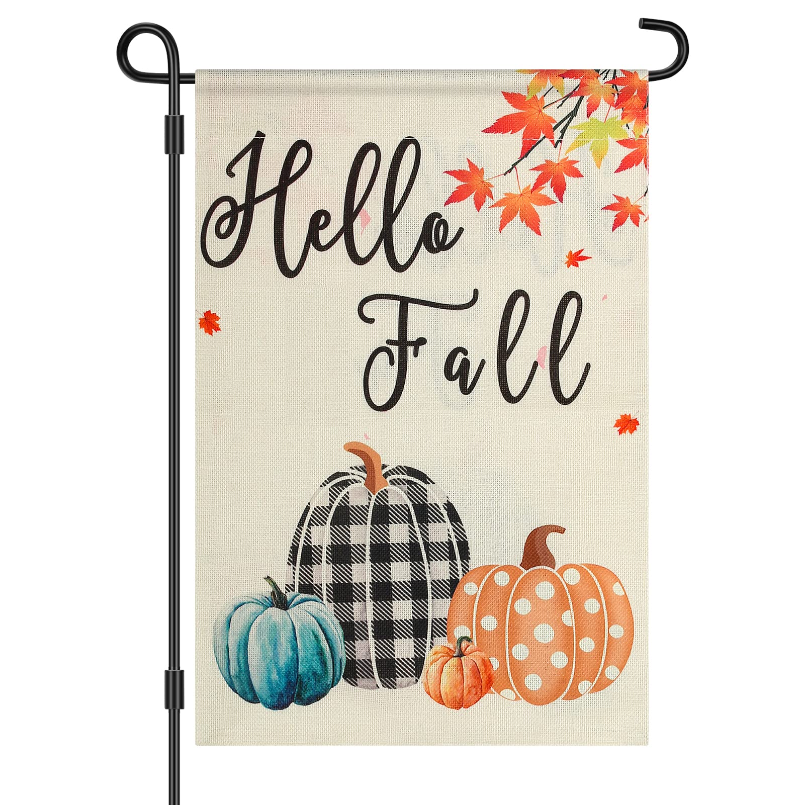 Photo 1 of Fall Garden Flag, Outdoor Fall Decor Hello Fall Yard Flag Pumpkin Maple Leaf Harvest Fall Flag Thanksgiving Double Sided Yard Seasonal Holiday Outdoor Fall Decor 12×18 Inch