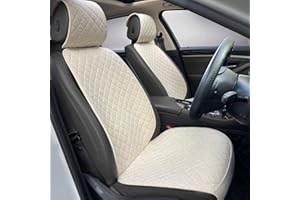 BOPUOVRE Linen Car Seat Covers Front Seat Covers Breathable Cloth Fabric Car Seat Protector - Universal Fit for Cars, Vans, SUVs, Trucks - 2 Units - Beige