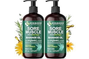 KESMEDIK Sore Muscle Massage Oil for Massage Therapy | Arnica, Eucalyptus & Tea Tree Oil Blend for Deep Muscle Relief & Recovery, Softens Skin & Anti Cellulite Care – Professional & Home Use (2-Pack)