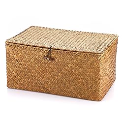 Hipiwe Wicker Shelf Baskets Bin with Lid, Handwoven
