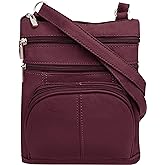Roma Leathers Genuine Cross Body Purse Bag, Multi-Pocket (Wine)