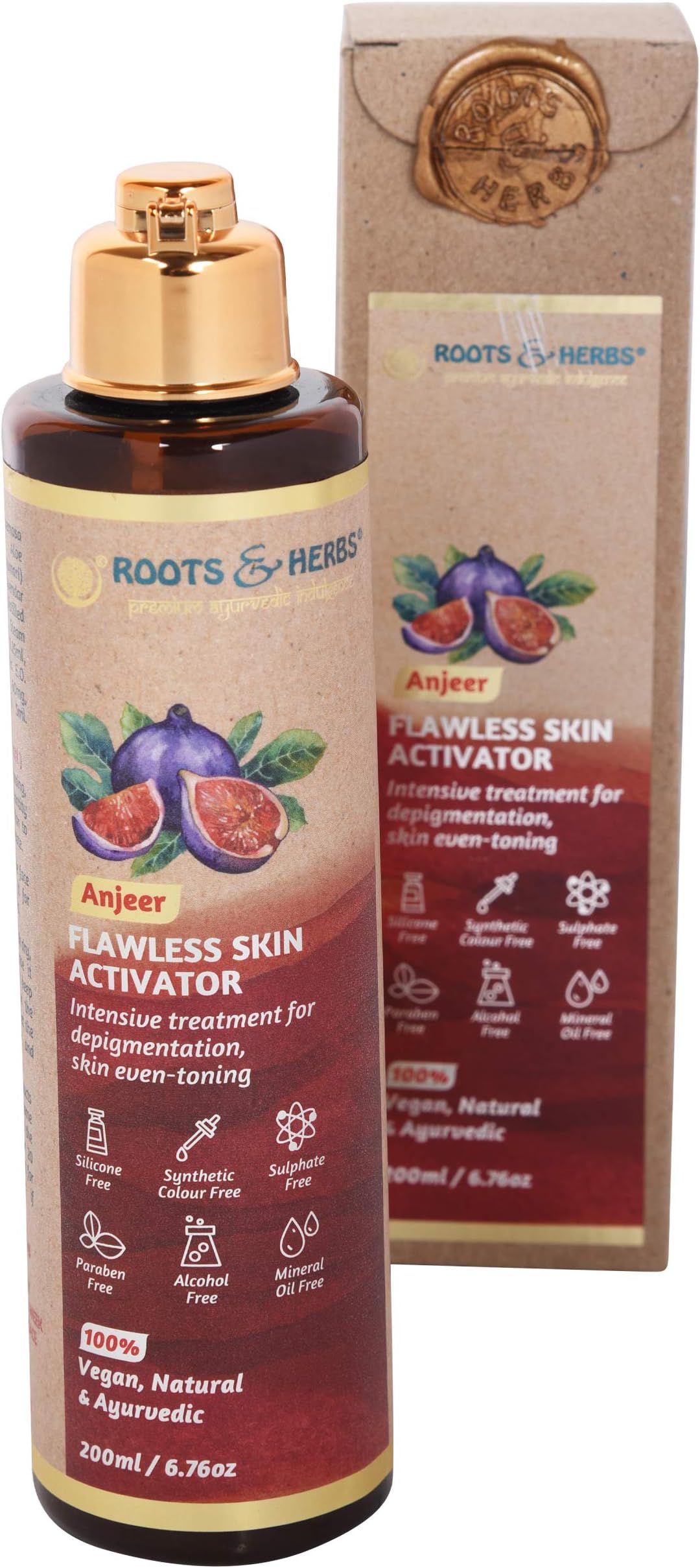 Roots & Herbs Ayurvedic Natural Treatment 100% Vegan Anjeer Flawless Skin Face Activator for Face Mask - 200 Ml