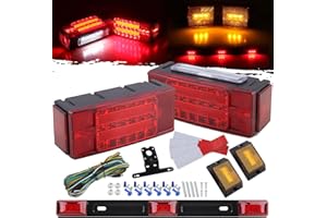 JAMARCO 12V Submersible LED Boat Trailer Lights Kit, Rectangle LED Stop Brake Turn Signal Running License Light w/Amber Trailer Marker Lights Reflex, 15" 3-lamp Red Clearance Identification Trailer Light Bar