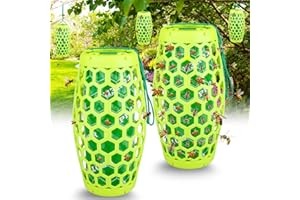 ENERJARY Wasp Trap Outdoor Hanging, Carpenter Bee Traps Wasp Deterrent Killer Insect Catcher for Outside, Non-Toxic Reusable Hornet Yellow Jacket Traps with 4 Sticky Board for Garden, Yard (2 Pack, Green)