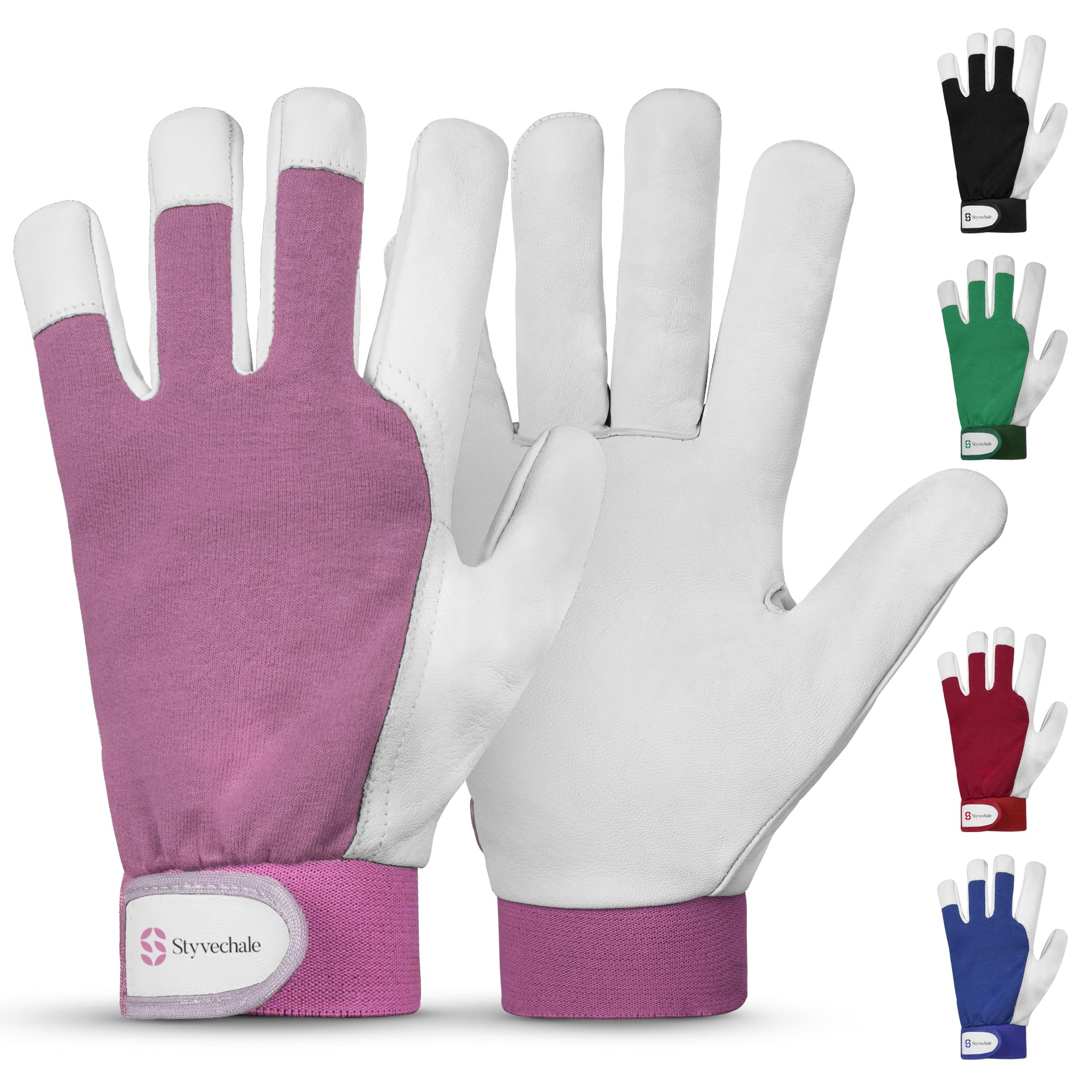 Gardening Gloves for Men & Women, Leather Palm & Breathable Spandex Back, Thorn-Proof Gardening Gloves, Multipurpose Safety Gloves for Mechanics, Warehouse, Driving, Digging, Landscaping (Pink, XL)
