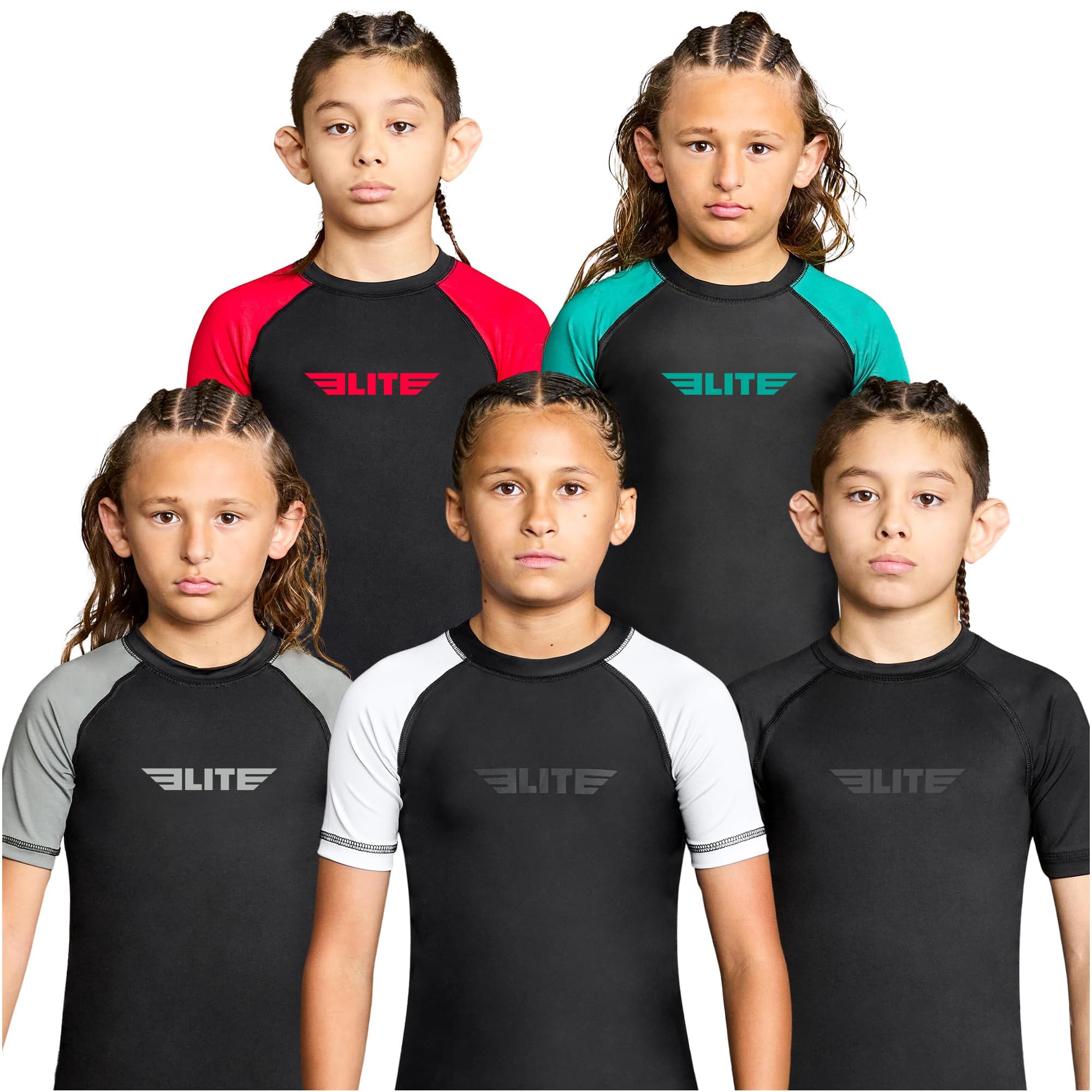 Elite Sports Kids Jiu Jitsu BJJ Rash Guard, Short