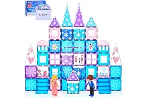 LOTMEY Diamond Magnetic Tiles Set 145PCS with Magnetic Doodle Kit, 3D Blocks Magnet Toys for Girls 3 4-7,8-12, Stem Toys Princess Castle Include 2 Stairs 2 Dolls Decals Stickers,3 4 5 6 7 8+ Girls Xmas Gift