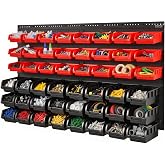 VEVOR 48-Bin Wall Mounted Storage Bins Parts Rack Organizer Garage Shop Tool Organizer for Screws, Nuts, Bolts, Nails, Beads, and Small Hardware Parts, With Wall Panels