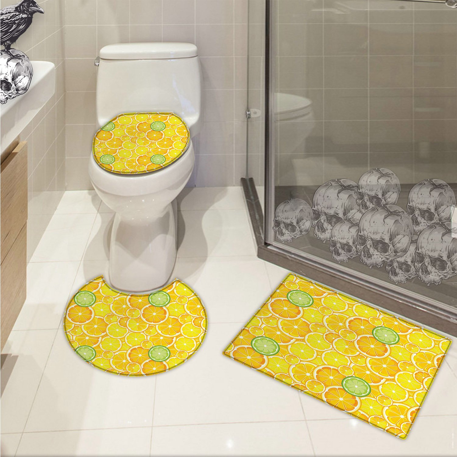 Amazon Com Jwchijimwyc Yellow Decor 3 Piece Toilet Mat Set Lemon