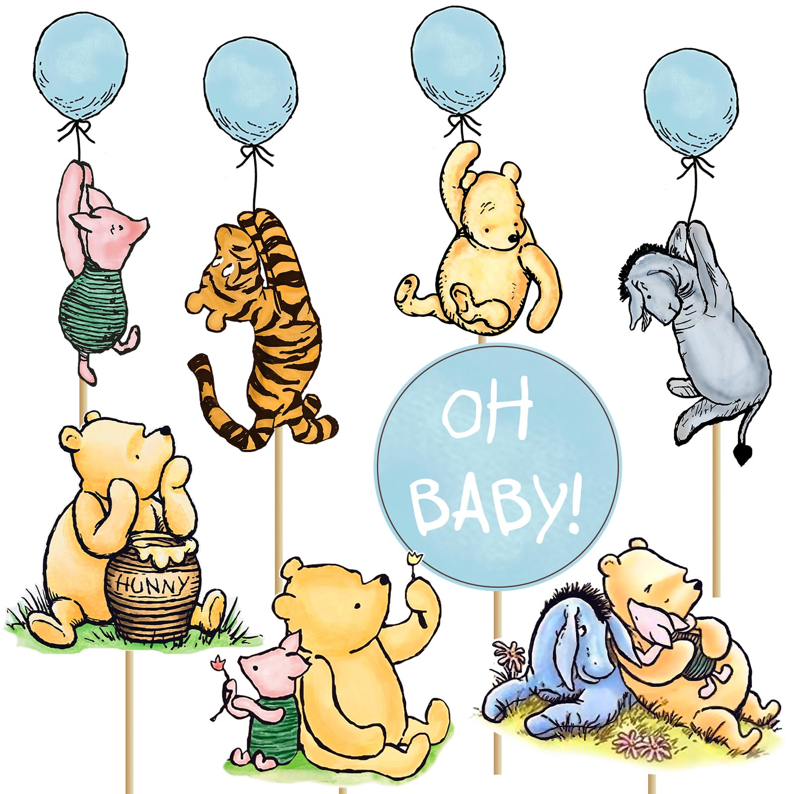 Photo 1 of 16Pcs Classic Winnie Centerpieces for Baby Shower Decorations Boys Oh Baby Table Centerpieces for Boys Baby Shower Party Decorations