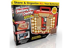 Ontel Battery Daddy Ultra - Battery Organizer Storage Case with Tester, Stores & Protects Up to 250 Batteries, Clear Locking 