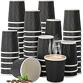 TINSKY 120 Pack 8 oz Disposable Coffee Cups, Insulated Corrugated Black Paper Cups, Kraft Ripple Wall Paper 8 oz Espresso Cups for Hot Beverage or Cold Drinks