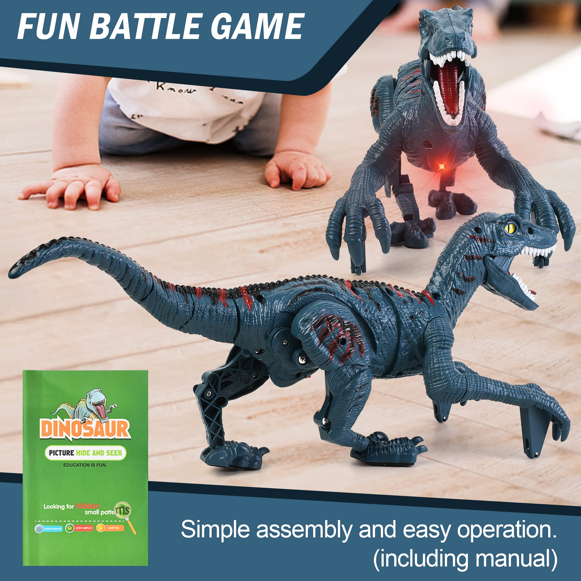 Large Remote Control Dinosaur Toys Kids - Jurassic Velociraptor Toys Imitates Walking and Sounds - Robot Toys That Can Sing, Shaking Head and Tail