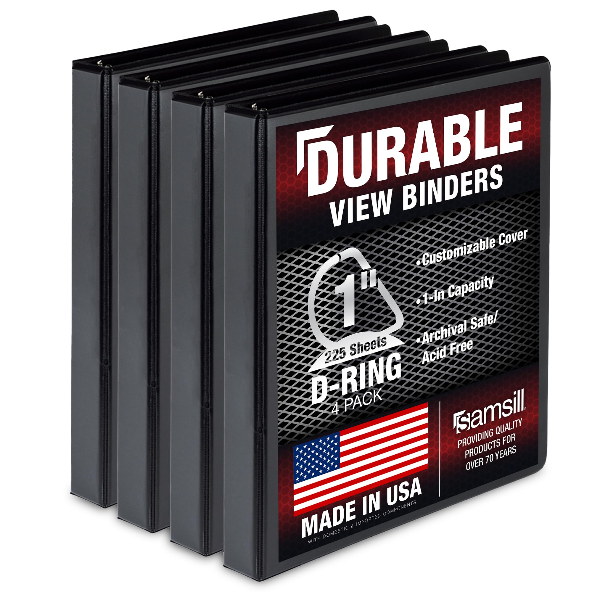 Photo 1 of Samsill Durable 1 inch 3 Ring Binder, D Ring Binder, 100% Recycled Chipboard, Black, 4 Pack