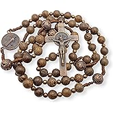 Nazareth Store Sacred St Benedict Wood beads Rosary Solid Wooden Beaded Necklace & Metal Glory Beads Catholic Cross Crucifix