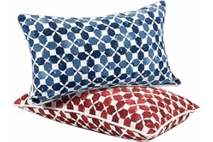 JMGBird 12×20 Inch Outdoor Lumbar Pillows Pack of 2 Colors Waterproof Throw Pillows with Insert Rectangular Decorative Garden Cushion for Home Furniture Patio Coach Sofa