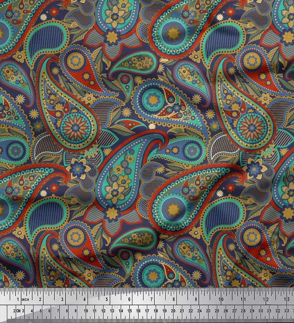 Soimoi Orange Samt Stoff Blumen & Paisley Stoff Meterware 58 Zoll breit