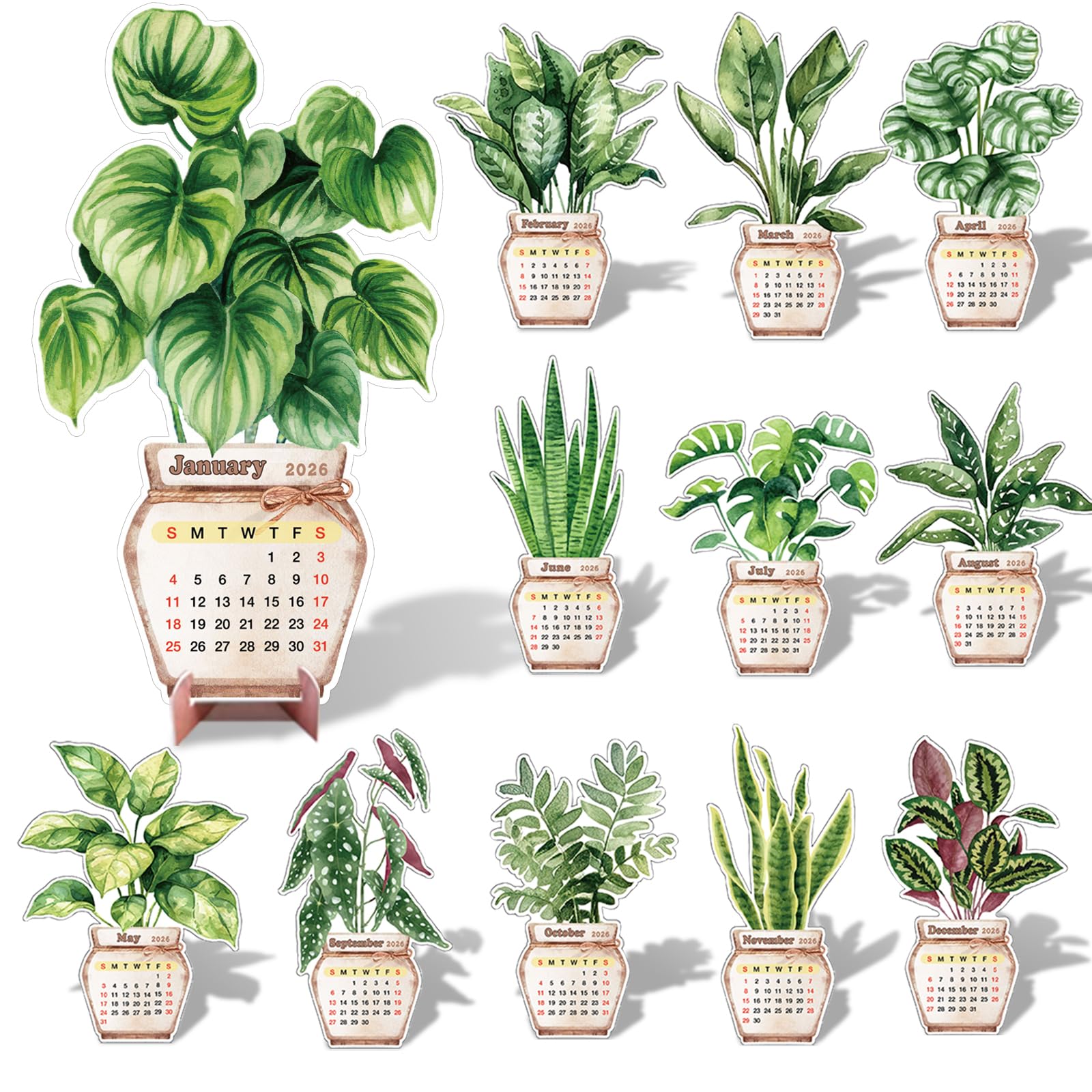 Photo 1 of 2026 Small Desktop Calendar, Plant Theme Classroom Calendar, Mini Creative Green Plant Bonsai Shaped Calendar, Suitable for Home Office and School