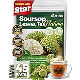WOTIHA 45 Count Premium Soursop Graviola Tea Bags - 100% Natural soursop leaves, Non-GMO, Caffeine/Sugar/Gluten Free Vegan, Food-Grade Biodegradable Bags, Hojas De Guanabana.