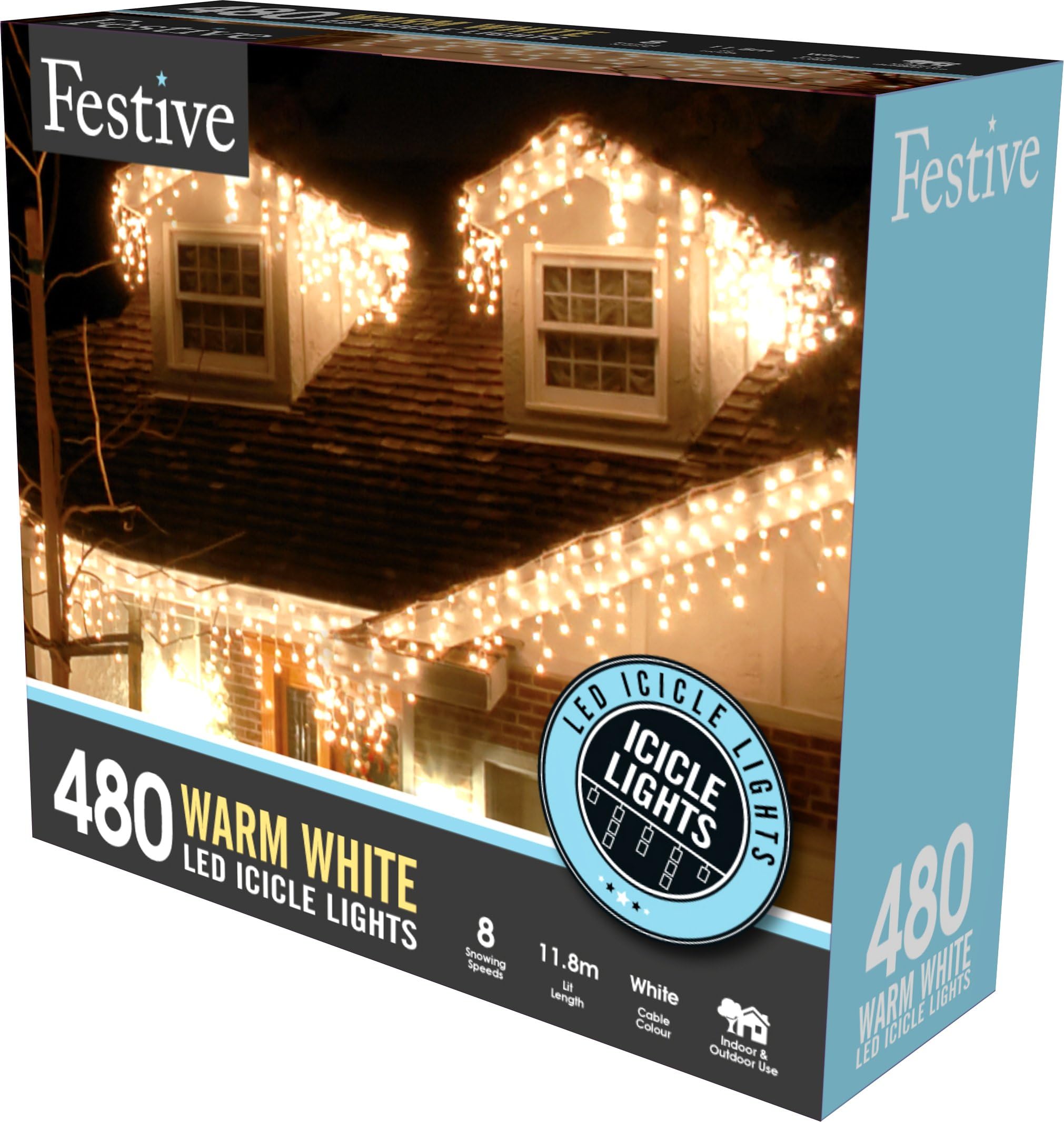 480 Warm White LED Snowing Icicle Lights
